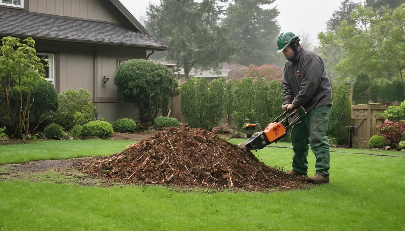 Local provider grinding a tree stump in a Seattle backyard near a wood-frame home